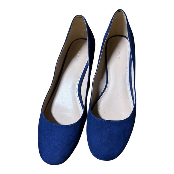 Aldo Low Block Heel Velvet Royal Blue Heels Size 9.5 Women Business Office Siren - Picture 3 of 6